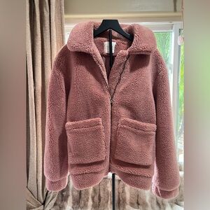 Eloise faux Sherling Sherpa Teddy jacket mauve pink rose